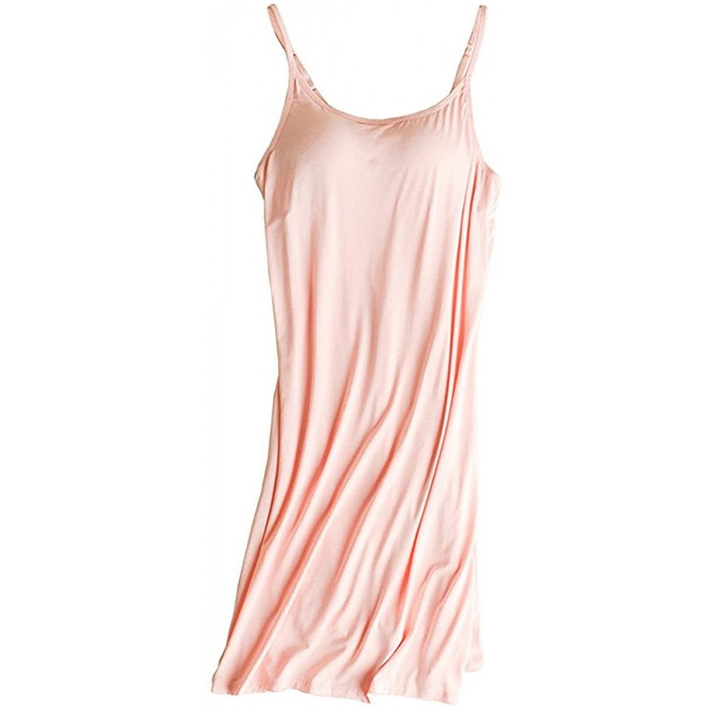 Nightgowns & Sleepshirts Womens Modal Built in Bra Camisole Shelf Bra Spaghetti Straps Tank Dress - A Pink - CB18YLKHK83