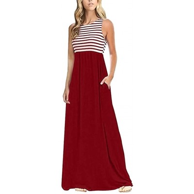 Tops Sleeveless Dress Ladies Striped Dress Fashion Dress Solid Color Dress Mosaic Skirt - Red - C618UDCNO76