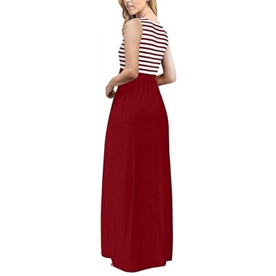 Tops Sleeveless Dress Ladies Striped Dress Fashion Dress Solid Color Dress Mosaic Skirt - Red - C618UDCNO76