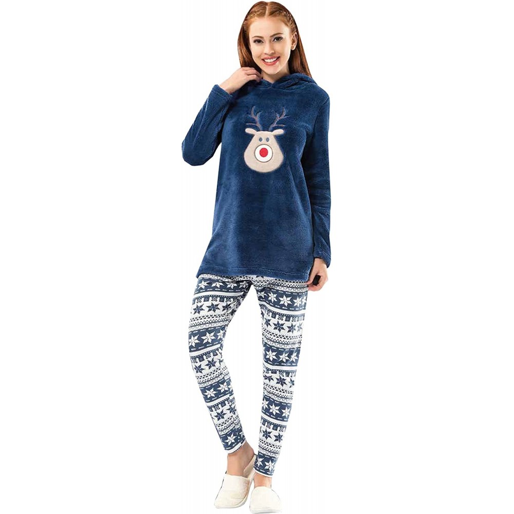 Sets Women's Christmas Pajama Set -2 Piece Cotton Long Sleeves Holiday Sleepwear - Sherpa Oversized Hoodie Top - CY187LY63GI