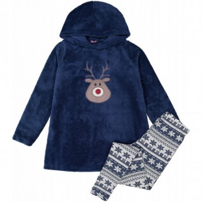 Sets Women's Christmas Pajama Set -2 Piece Cotton Long Sleeves Holiday Sleepwear - Sherpa Oversized Hoodie Top - CY187LY63GI