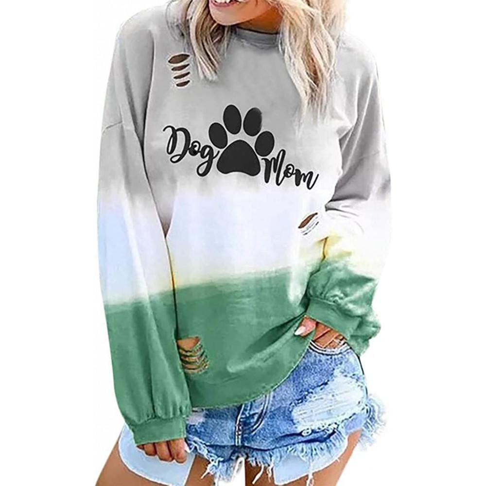 Baby Dolls & Chemises Women's Shirts Gradient Printed Long Sleeve O Neck T-Shirt Sweatshirt Tops Blouses - Green 5 - CQ18XGHHQQH