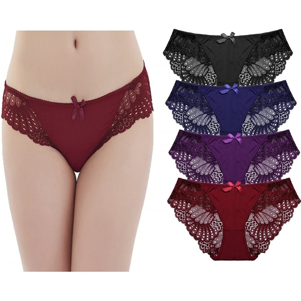 Panties Panties Underwear Hipster Panties Sexy Lace Briefs for Women (4 Pack) - Dark Color - CJ189XMOY3H