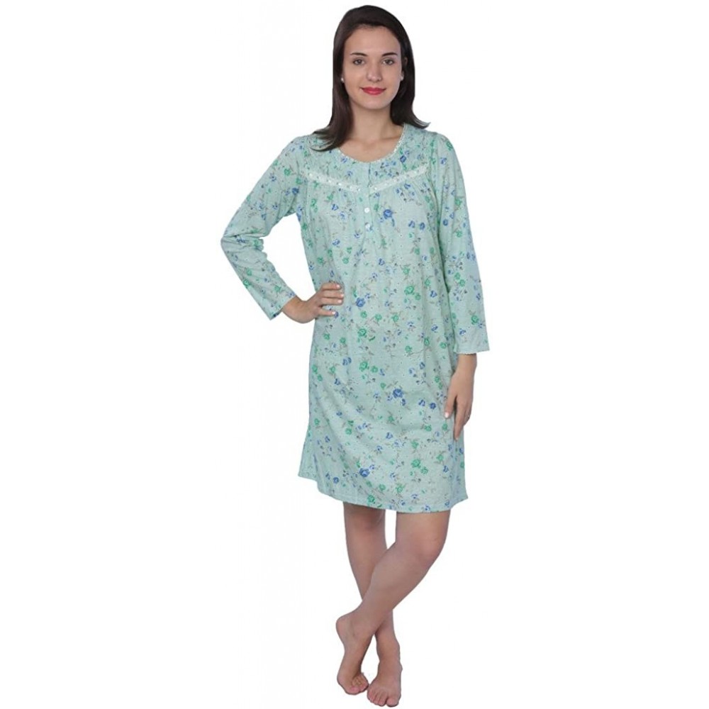 Nightgowns & Sleepshirts Women's Floral Cotton Blend Long Sleeve Nightgown Available in Plus Size - 649_green - CM12MYHJI26