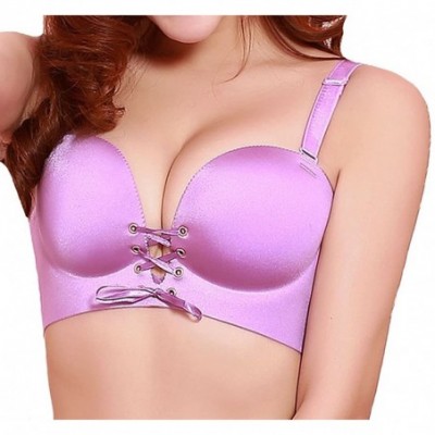 Bras Wire Free Super Drawstring Push-up Smooth Adjustable Bra - Purple - CP12FGLL6IJ