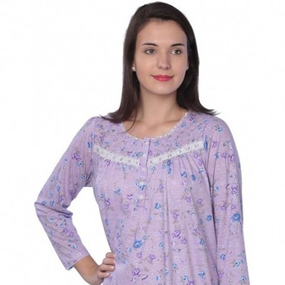 Nightgowns & Sleepshirts Women's Floral Cotton Blend Long Sleeve Nightgown Available in Plus Size - 649_green - CM12MYHJI26