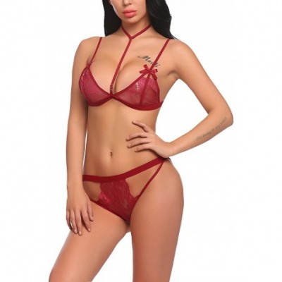 Baby Dolls & Chemises Lingerie for Women Lace Bralette and Panty Set Sexy 2 Piece Outfits Underwear - Dark Red2 - CK18DOKGEH8