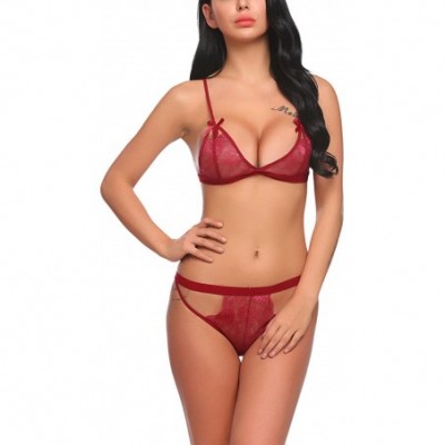 Baby Dolls & Chemises Lingerie for Women Lace Bralette and Panty Set Sexy 2 Piece Outfits Underwear - Dark Red2 - CK18DOKGEH8