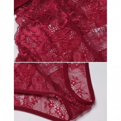 Baby Dolls & Chemises Lingerie for Women Lace Bralette and Panty Set Sexy 2 Piece Outfits Underwear - Dark Red2 - CK18DOKGEH8