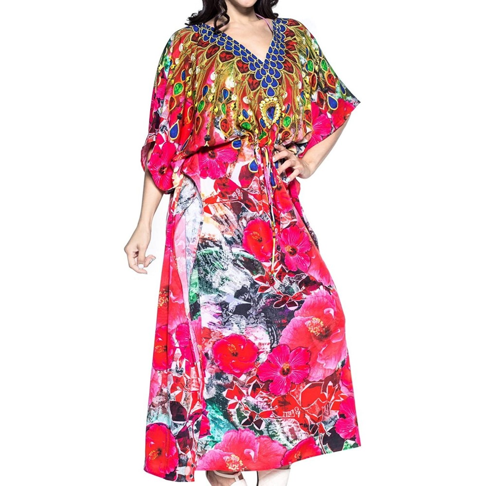 Nightgowns & Sleepshirts Women's One Size Kaftan Lounger Casual Beach Swim Cover Ups Drawstring - Multicolor_v542 - CS12DM2PATJ