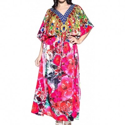 Nightgowns & Sleepshirts Women's One Size Kaftan Lounger Casual Beach Swim Cover Ups Drawstring - Multicolor_v542 - CS12DM2PATJ