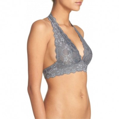 Bras Women's Galloon Lace Halter Bralette Bra - Dark Grey - CS12NV1QH68