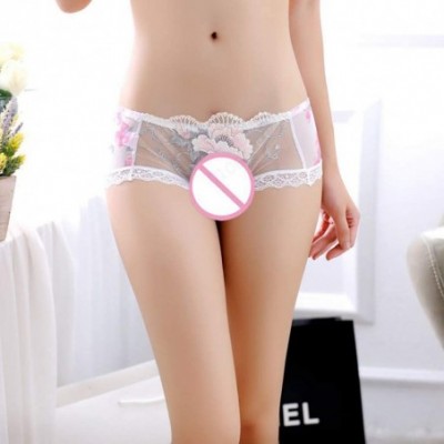 Baby Dolls & Chemises Embroidered Sexy Women's Underwear Hot Transparent Low-Waisted Hollow Thong - White - CK18ZW5MET4