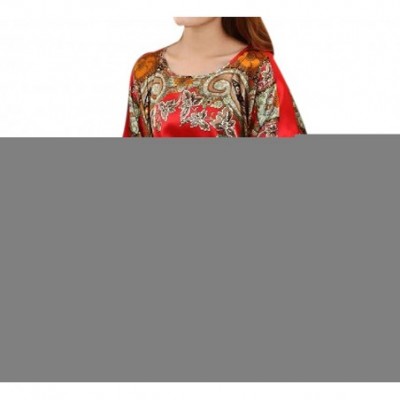 Nightgowns & Sleepshirts Womens Satin Soft Batwing Sleeve Floral Print Charmeuse Sleep Dress - 8 - CN18RE03OMK