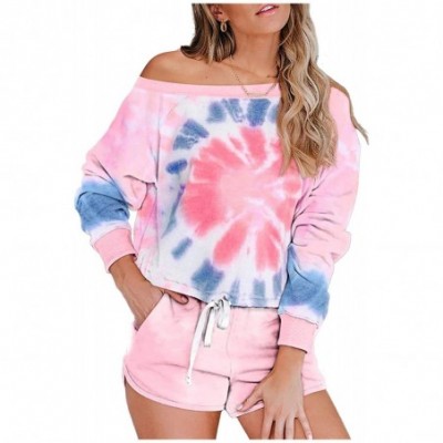 Sets Womens Tie Dye Printed Pajamas Set Long Sleeve Tops and Shorts Sleepwear Set Ruffle Short Lounge Set Loungewear E - CO19...