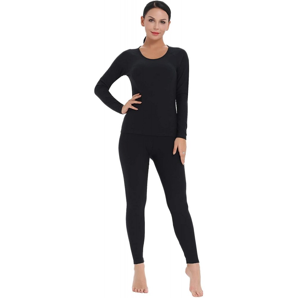 Thermal Underwear Womens Cotton Thermal Underwear Long Johns Fleece Layer Set - Fleece Lined-black - CW18I2C0G38