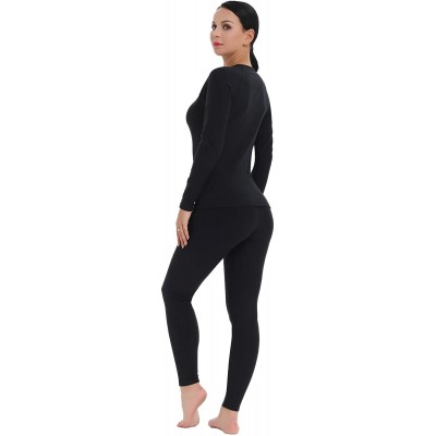 Thermal Underwear Womens Cotton Thermal Underwear Long Johns Fleece Layer Set - Fleece Lined-black - CW18I2C0G38