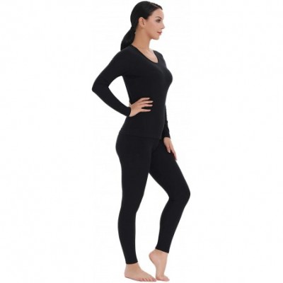 Thermal Underwear Womens Cotton Thermal Underwear Long Johns Fleece Layer Set - Fleece Lined-black - CW18I2C0G38