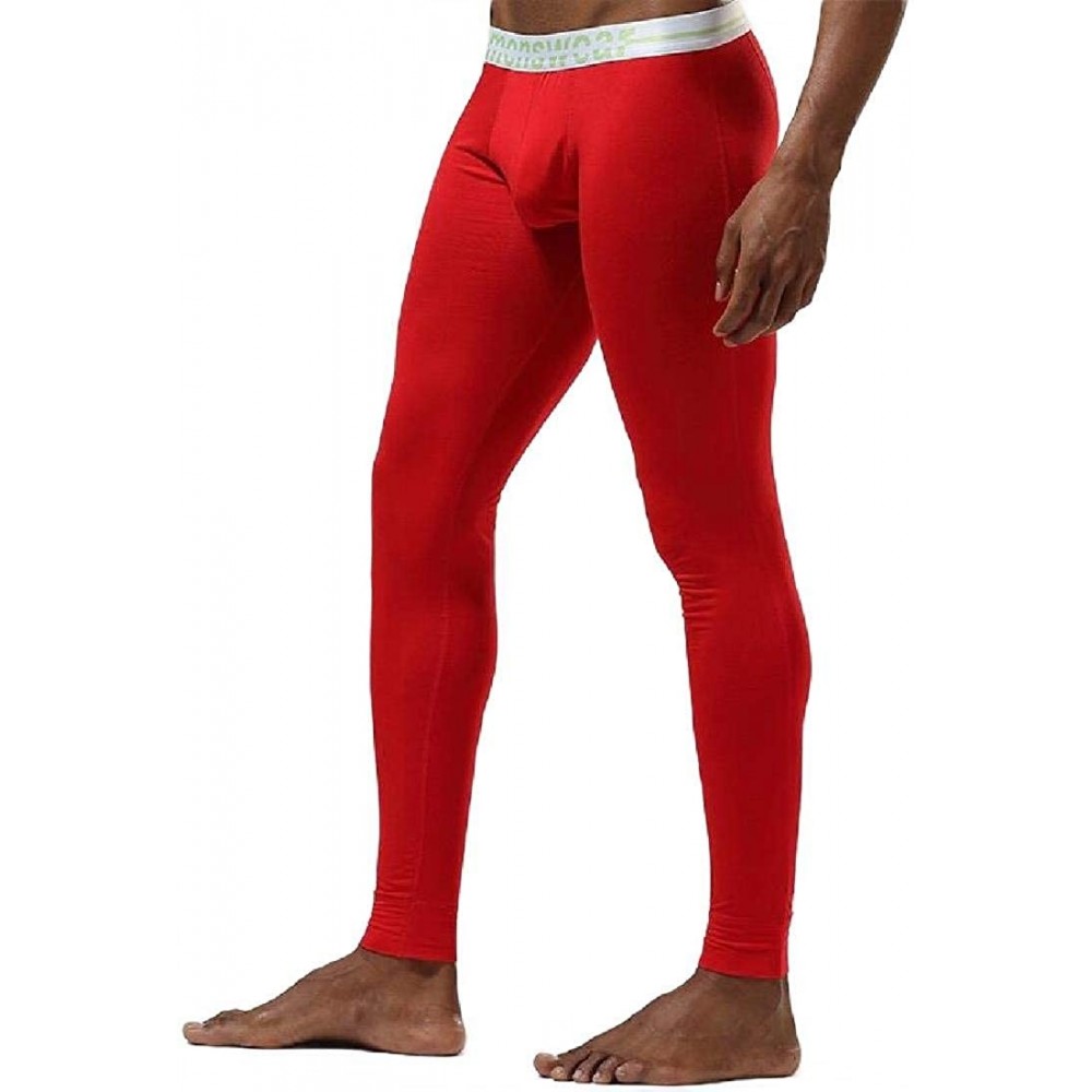 Thermal Underwear Men's Comfy Classics Elastic Waist Solid Thermal Underwear Bottoms - Red - CF1938QRAW0