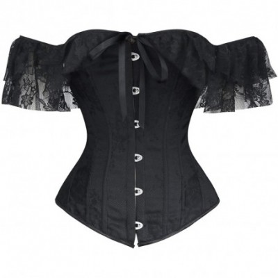 Bustiers & Corsets Women's Overbust Lace up Back Corset with Shoulder Sleeve - Black 1904 - CQ18UTK6AMM