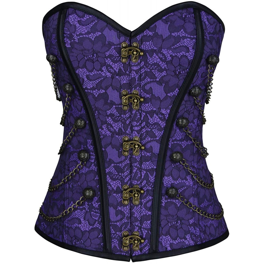 Bustiers & Corsets Women's Spiral Steel Boned Steampunk Gothic Bustier Corset with Chains - Violet - CN18ZZIXEC2