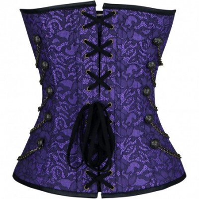 Bustiers & Corsets Women's Spiral Steel Boned Steampunk Gothic Bustier Corset with Chains - Violet - CN18ZZIXEC2