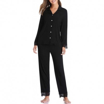 Sets Womens Long Sleeve Comfort Soft Knit Nightwear Loungewear Notch Collar Pjs - 9329-black - CL19DQLQC0U