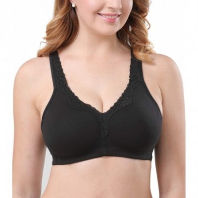 Bras Women's Comfort Embroidered Lace Non Foam Wirefree Lift Cotton Everyday Bra - Black - CG18YKULKTW