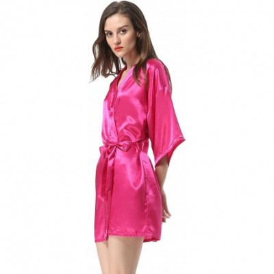 Robes Women's Solid Color Satin Short Kimono Robe - Hot Pink - C018SL7L7K7