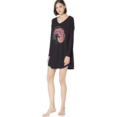 Nightgowns & Sleepshirts Women's Long Sleeved Thermal Nightshirt-Sleepshirt - Black Burnout Wave Sunset - CS18SHIT6R0