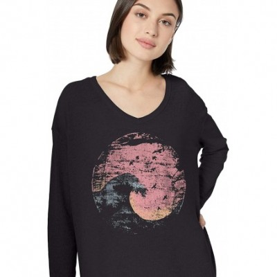 Nightgowns & Sleepshirts Women's Long Sleeved Thermal Nightshirt-Sleepshirt - Black Burnout Wave Sunset - CS18SHIT6R0