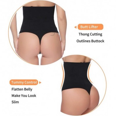 Shapewear Seamless Butt Lifter Tummy Control Shapewear Thong Underwear Panties Invisible Control Knicker Body Shaper - Black-...