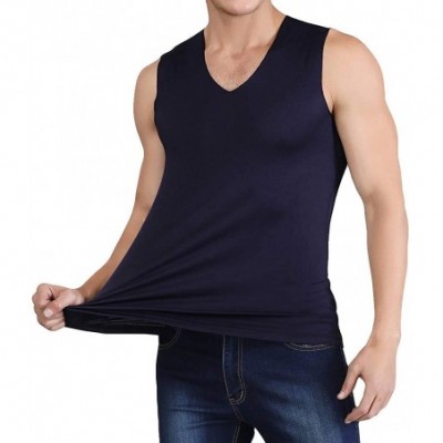 Sleep Sets Men's Ice Silk Traceless Thin Breathable Performance Sleeveless Workout Muscle Bodybuilding Tank Tops Shirts - Nav...