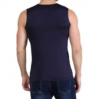 Sleep Sets Men's Ice Silk Traceless Thin Breathable Performance Sleeveless Workout Muscle Bodybuilding Tank Tops Shirts - Nav...