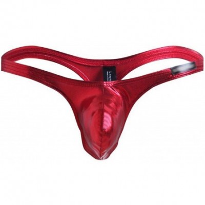 G-Strings & Thongs Men Thongs and G Strings Fashion Underwear Pouch Sexy Imitation Leather Tanga Hombre - Red - CU198OSWM2Y