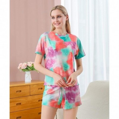 Sets Womens Tie Dye Printed Short Sleeve Tops and Pants Long Pajamas Set Joggers 2 Piece PJ Sets Nightwear Sleepwear Loungewe...