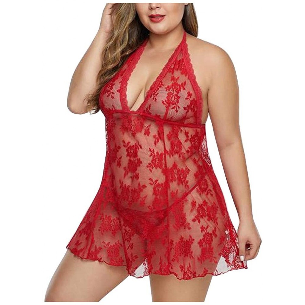 Sets Lace Lingerie Plus Size-Womens Babydol Strap Chemise Sleepwear-See Through Bodysuit-Sexy Satin V Neck Dress Tigivemen - ...