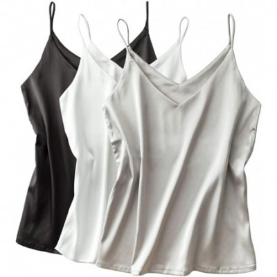 Camisoles & Tanks Womens Camisole Blouse V-Neck Spaghetti Strap Cami Shirt Tank Top - Black/White/Silver-grey - CN197756NH6