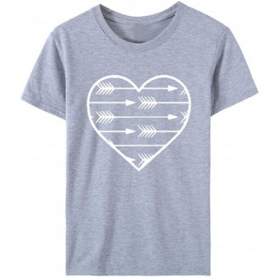 Thermal Underwear Womens Novelty Graphic Tees Shirts Short Sleeve Plaid Love Heart Printed Blouses Tops - E-gray - CV197KMOYS9