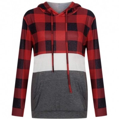 Slips Womens Plaid Patchwork Hooded Sweatshirt Casual Long Sleeve Hoodies Tops Sport Coat - Red - C41967T4QY0