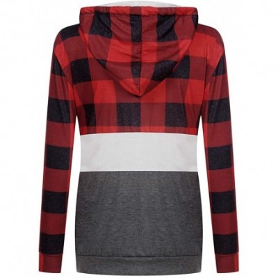 Slips Womens Plaid Patchwork Hooded Sweatshirt Casual Long Sleeve Hoodies Tops Sport Coat - Red - C41967T4QY0