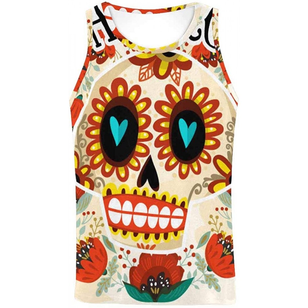 Undershirts Men's Muscle Gym Workout Training Sleeveless Tank Top Skull and Orange Butterfly - Multi3 - CF19DLOL4K9