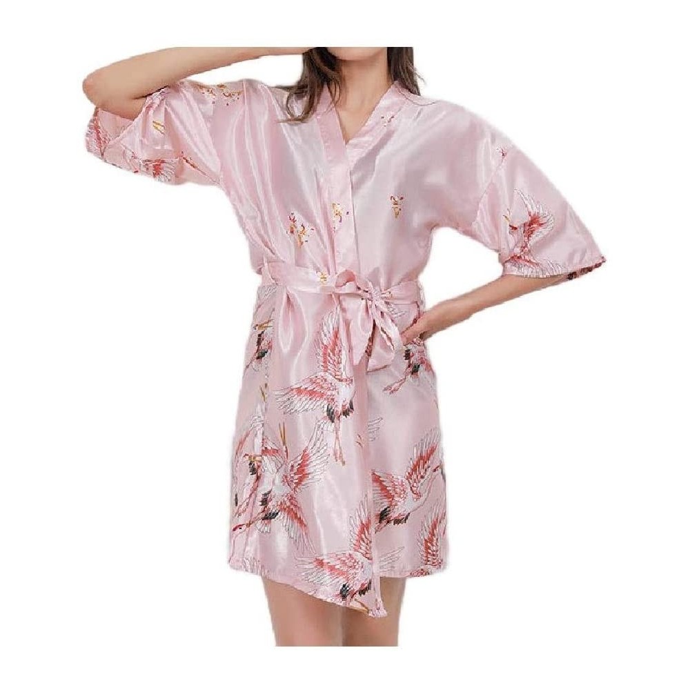 Robes Women's Lounger Sleepwear Print Pajamas Charmeuse V Neck Robe AS8 L - As8 - CA19DCTEYSS