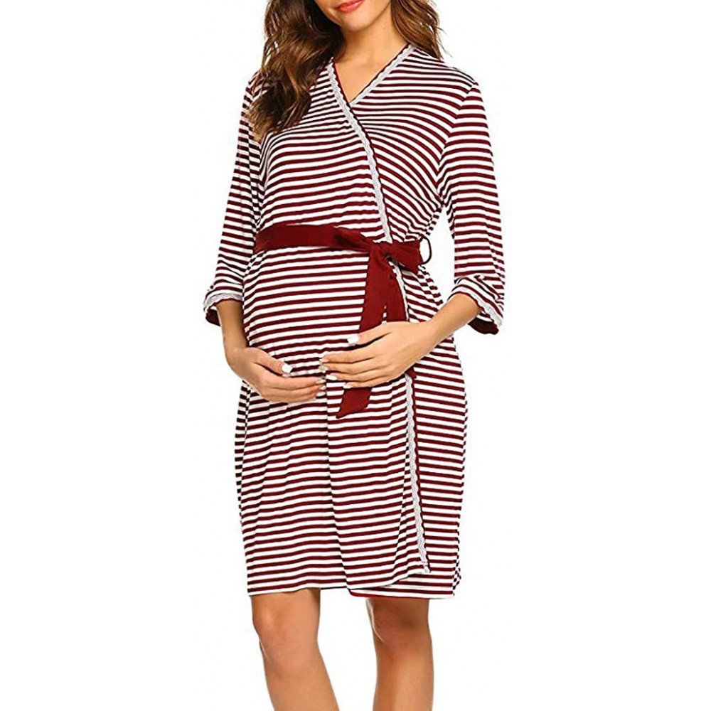 Nightgowns & Sleepshirts Maternity Nightdress Womens Pregnant Nursing Nightgown Dress Striped Nightwear Dress for Breastfeedi...