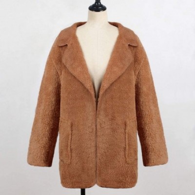 Tops Cozy Pocketed Cardigan Open Front Jacket Shearling Coats Warm Sherpa Fuzzy Fleece Blazer Oversize Plus Size Brown - C319...