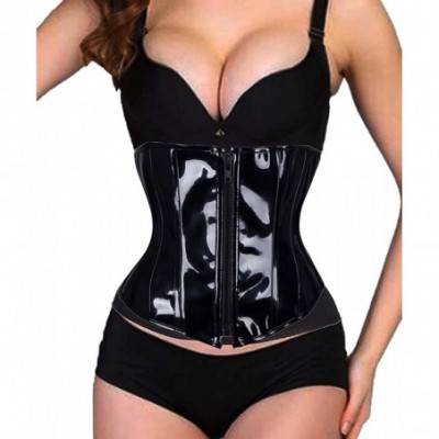 Bustiers & Corsets Black PVC Leather Steampunk Gothic Wasit Trainer Underbust Corset Bustier - Black - C118CCNEXM6