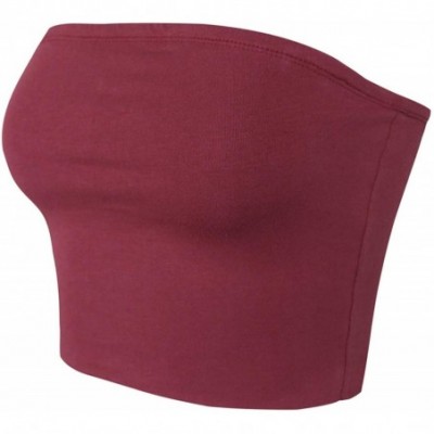 Camisoles & Tanks Women's Soft Summer Strapless Cropped Tube Cotton Bandeau Bra Top - [Ylbr0016]ruby - C718I86GHTD