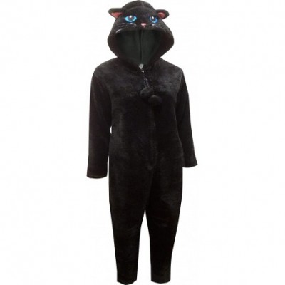 Onesies Women's Plush Black Cat Onesie Hooded Pajama - C518Y5C85T2