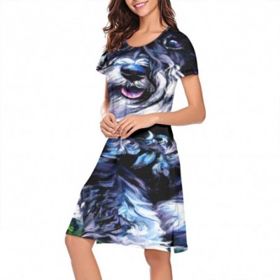 Tops Crewneck Short Sleeve Nightgown Moon Wolf Galaxy Printed Nightdress Sleepwear Women Pajamas Cute Schnauzer Dog Florals -...