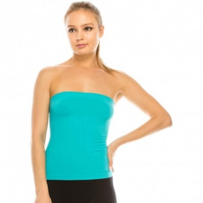 Camisoles & Tanks Medium Length Ribbing Side Seamless Tube Top -Made in USA - Aqua Green - CH17YIXYXQU